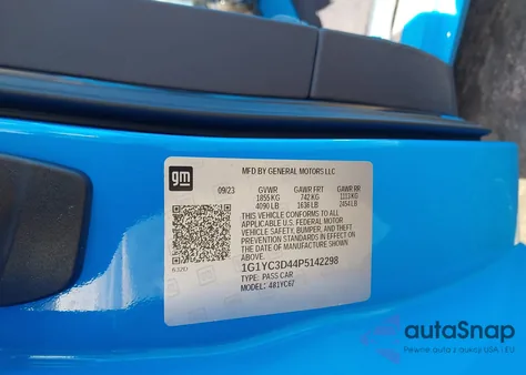 2023 Chevrolet Corvette Stingray Rwd 3Lt z USA, uszkodzony, nr VIN 1G1YC3D44P5142298